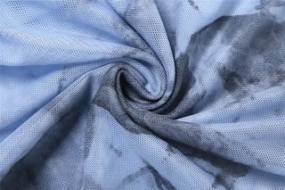 Long flared sleeve ruffle mesh mini dress