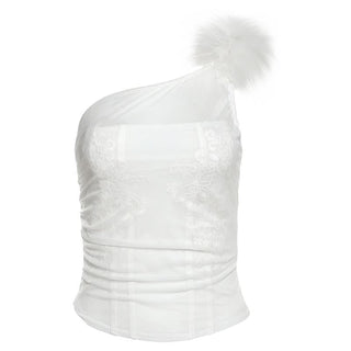 One shoulder fluffy mesh top