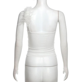One shoulder fluffy mesh top