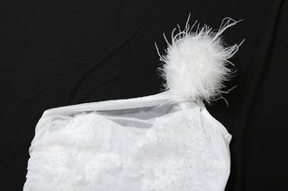 One shoulder fluffy mesh top