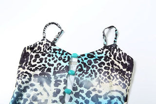 Leopard print contrast hollow out cami cut out maxi dress