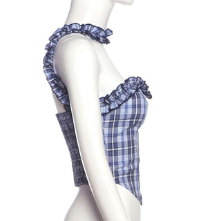 Plaid halter ruffle smocked top