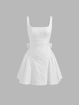 Jacquard U-neckline Floral Backless Bowknot Mini Dress