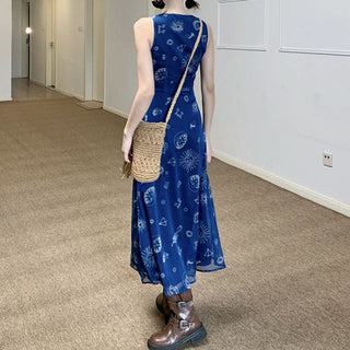 V neck sleeveless lace hem maxi dress