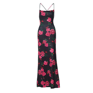 Flower print lace up backless maxi dress