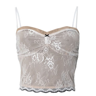 Lace bowknot backless cami top