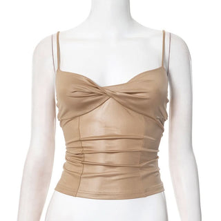 PU leather ruched cami top
