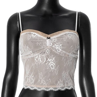 Lace bowknot backless cami top