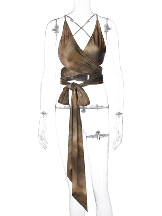 V neck knotted backless cami top