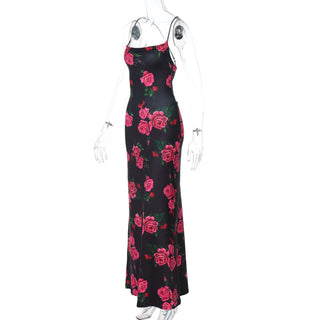 Flower print lace up backless maxi dress