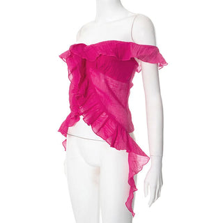 Off shoulder ruffle backless top