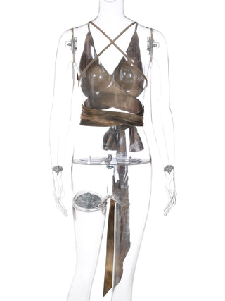 V neck knotted backless cami top