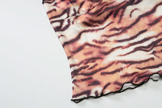 V neck tiger print ruffle cami top