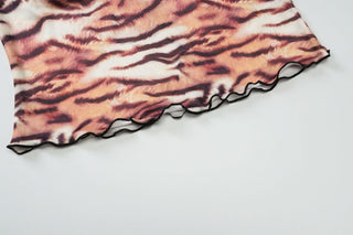 V neck tiger print ruffle cami top