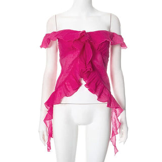 Off shoulder ruffle backless top