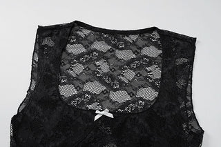 Square neck bowknot lace tank top