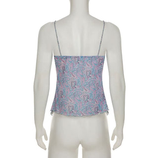 V neck contrast mesh cami top