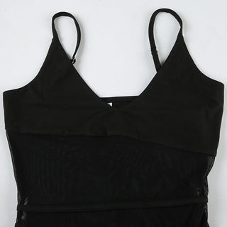 V neck mesh patchwork cami bodysuit