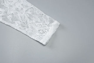 V neck long sleeve lace self tie top