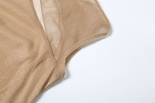 Crewneck hollow out glitter slit cut out maxi dress