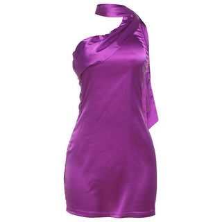 Halter self tie solid mini dress