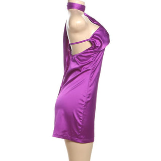 Halter self tie solid mini dress