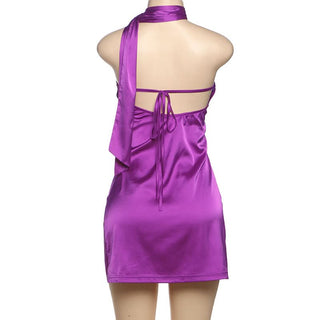 Halter self tie solid mini dress