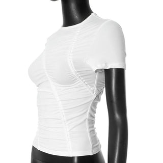 Short sleeve ruched solid top