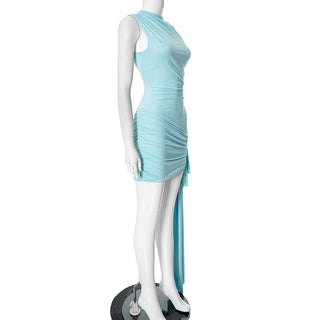 Sleeveless solid ruched knotted mini dress