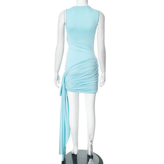 Sleeveless solid ruched knotted mini dress