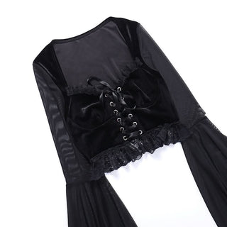 Long flared sleeve lace up ruffle top