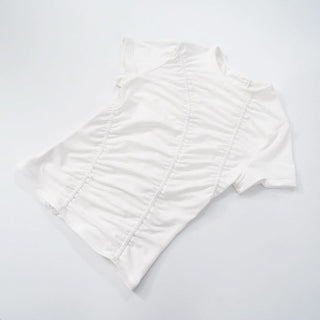 Short sleeve ruched solid top