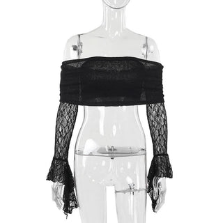 Off shoulder long flared sleeve lace top