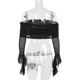 Off shoulder long flared sleeve lace top