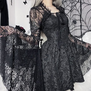 Long flared sleeve lace self tie shrug top