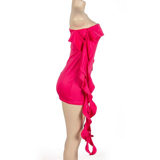 Off shoulder ruffle slit mini dress