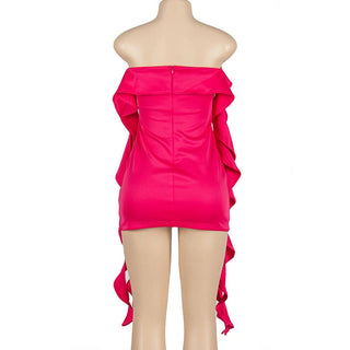 Off shoulder ruffle slit mini dress