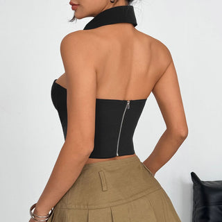 Sweetheart neck bustier zip-up top