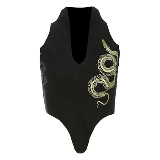 Snake embroidery v neck top