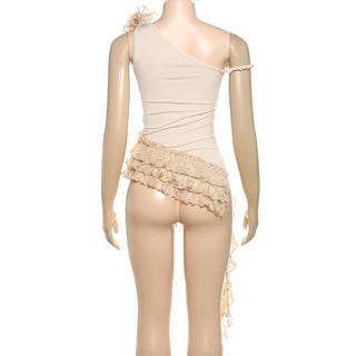 Irregular ruffle flower applique top