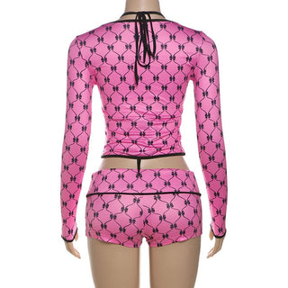 Long sleeve halter print 3 piece short pant set