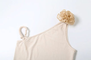 Irregular ruffle flower applique top