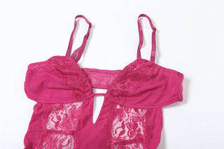 V neck lace ruffle cami mini dress