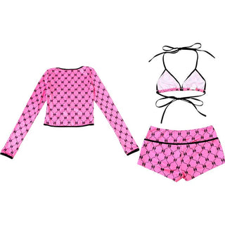 Long sleeve halter print 3 piece short pant set