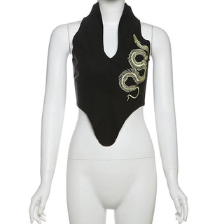 Snake embroidery v neck top