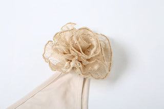 Irregular ruffle flower applique top