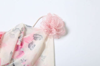 Flower print mesh ruffle cami maxi dress