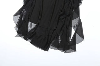 Halter hollow out ruched mesh ruffle backless cut out maxi dress