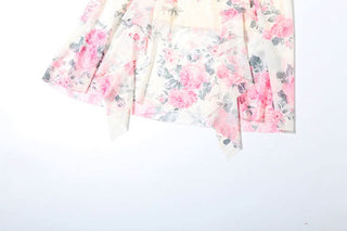 Flower print mesh ruffle cami maxi dress