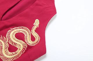 Snake embroidery v neck top